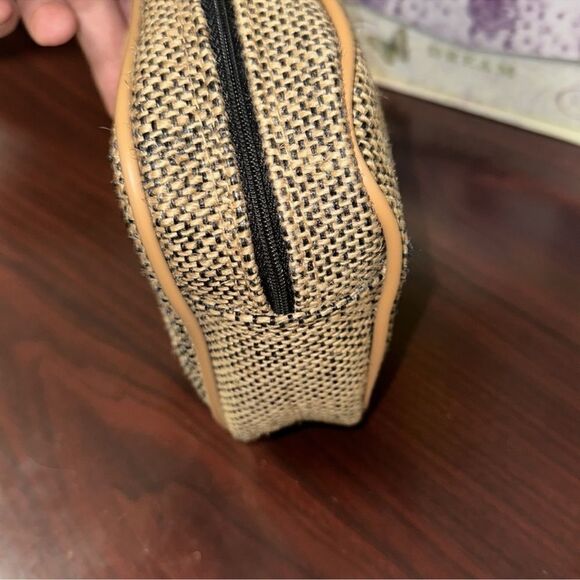 SAKS FIFTH AVE MEN’S TAN BLACK BURLAP LEATHER COMBO DOPP KIT TOILETRY BAG - Picture 6 of 9